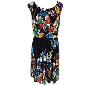 Ellen Tracy Dress Womens Size 8 Colorful Floral Sleeveless Pockets Stretch